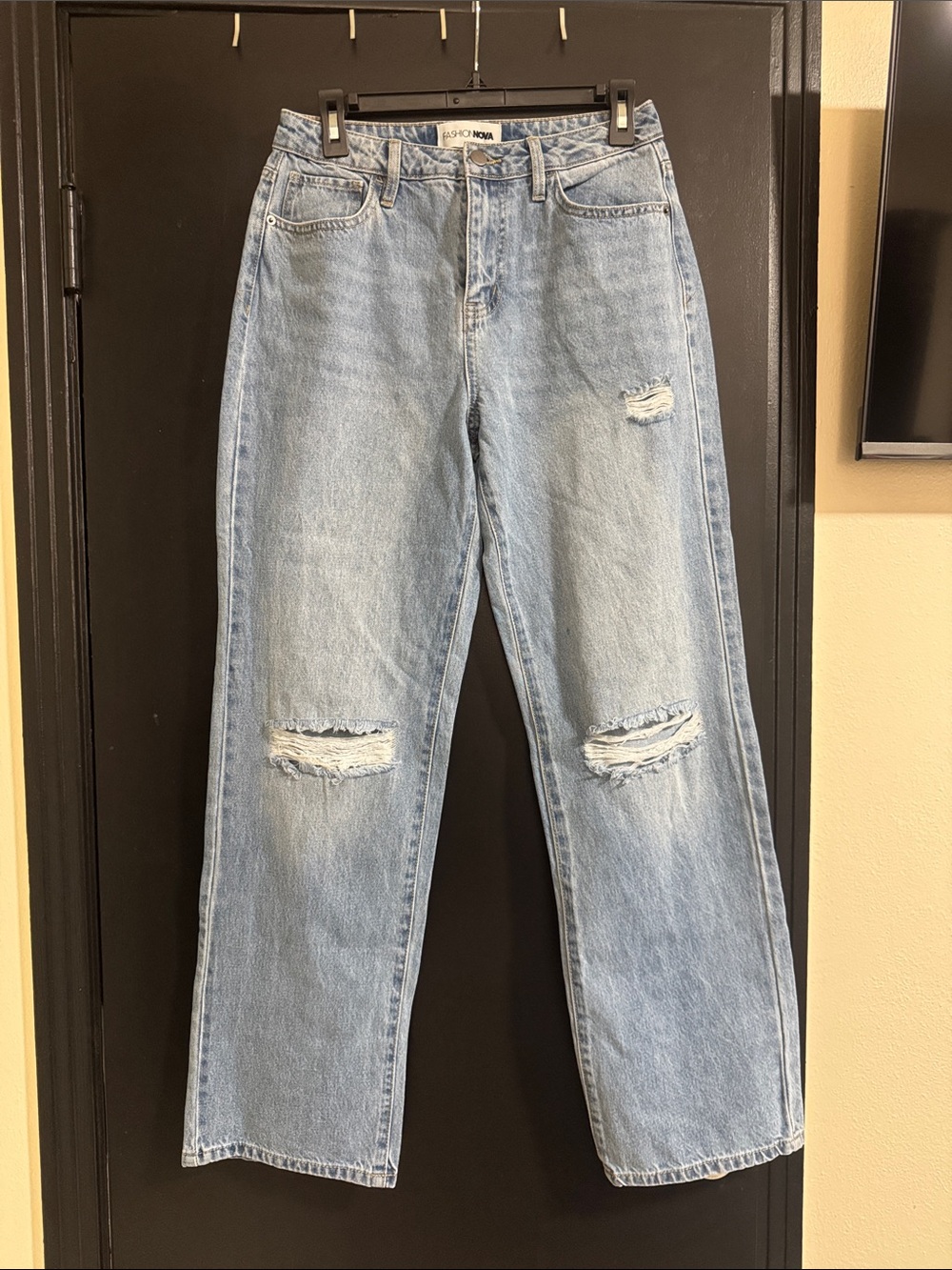 Fashion Nova Light Blue Distressed Mom Jeans